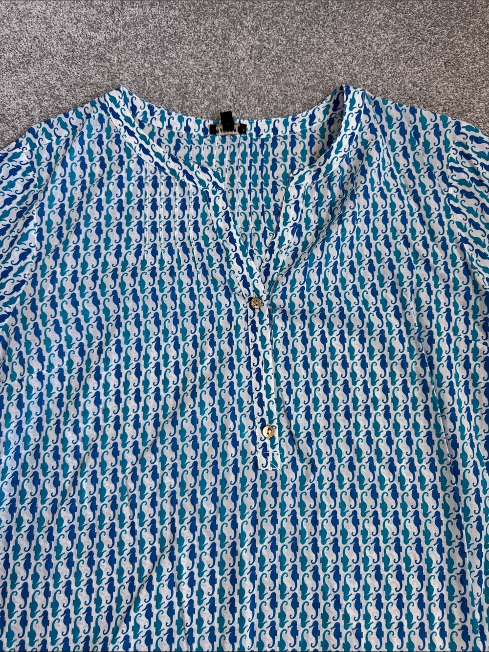 Talbots Blue Patterned Split-Neck Blouse - Picture 3 of 5